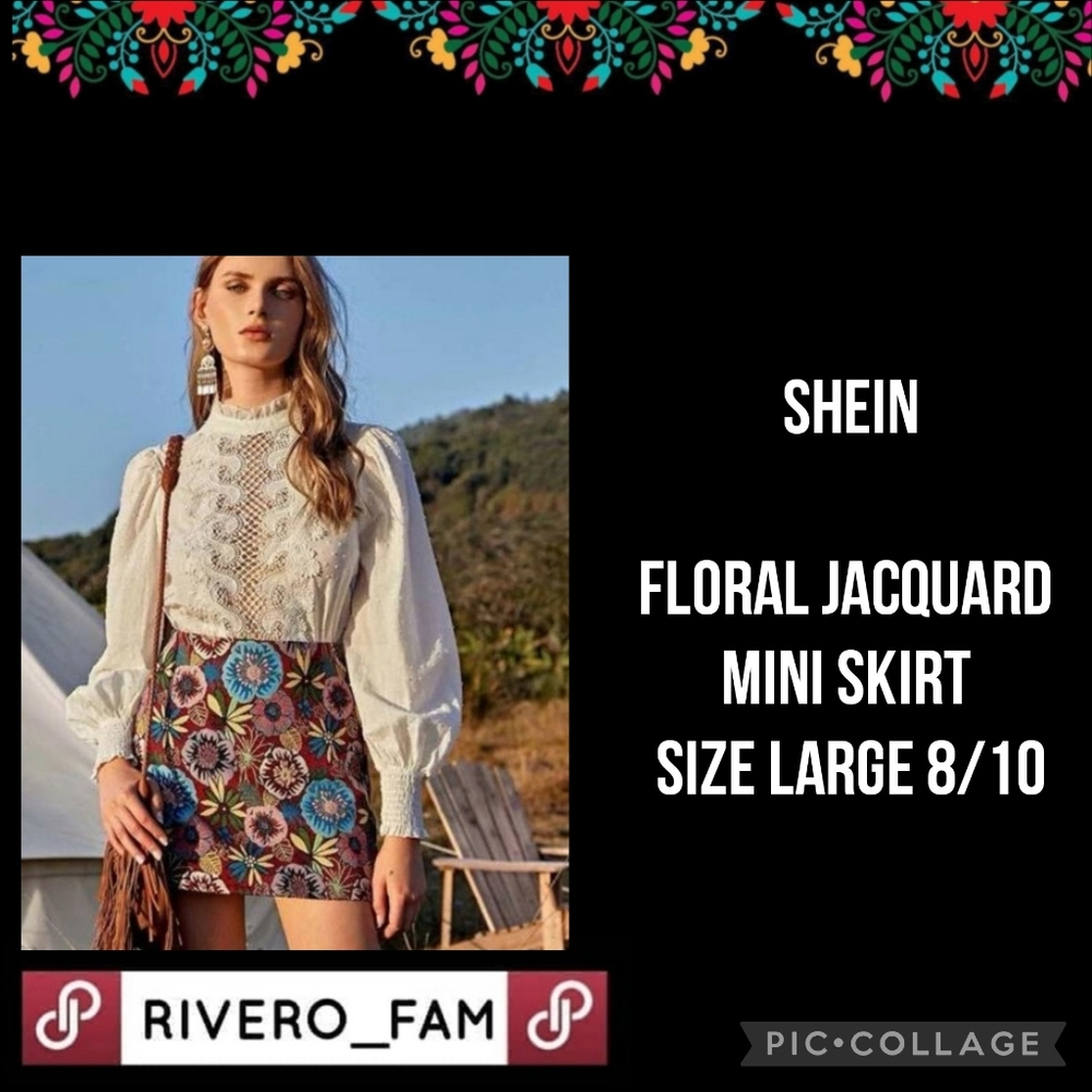 SHEIN | FLORAL JACQUARD MINI SKIRT |  SIZE LARGE 8/10